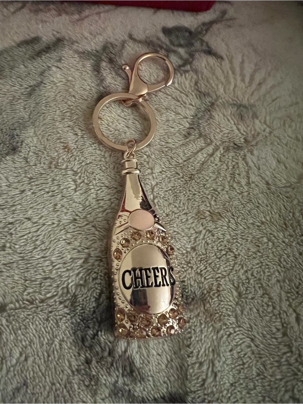 Gold Champagne Bottle Keychain with 'CHEERS' Charm